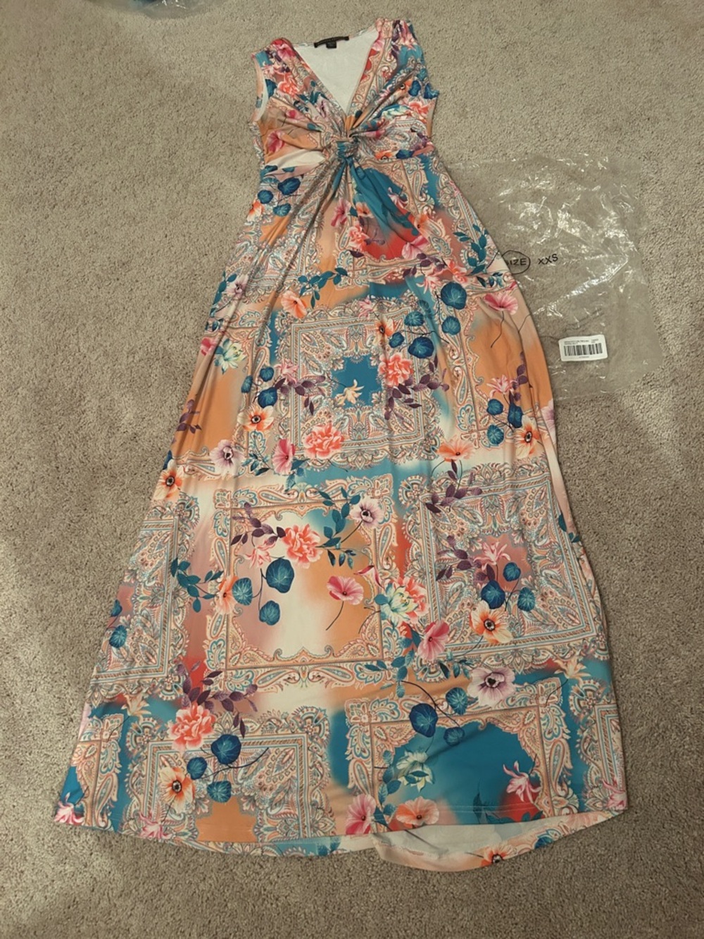 Boston Proper Floral Paisley Maxi Dress in Teal and Peach